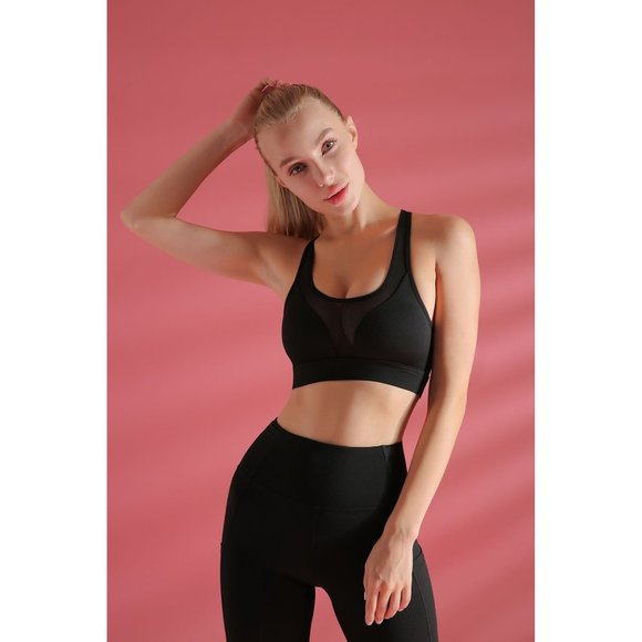 SOLID BLACK SPORTS BRA & HIGH-RISE LEGGINGS SET W/ STASH POCKETS - SZ: M & L - Picture 2 of 15